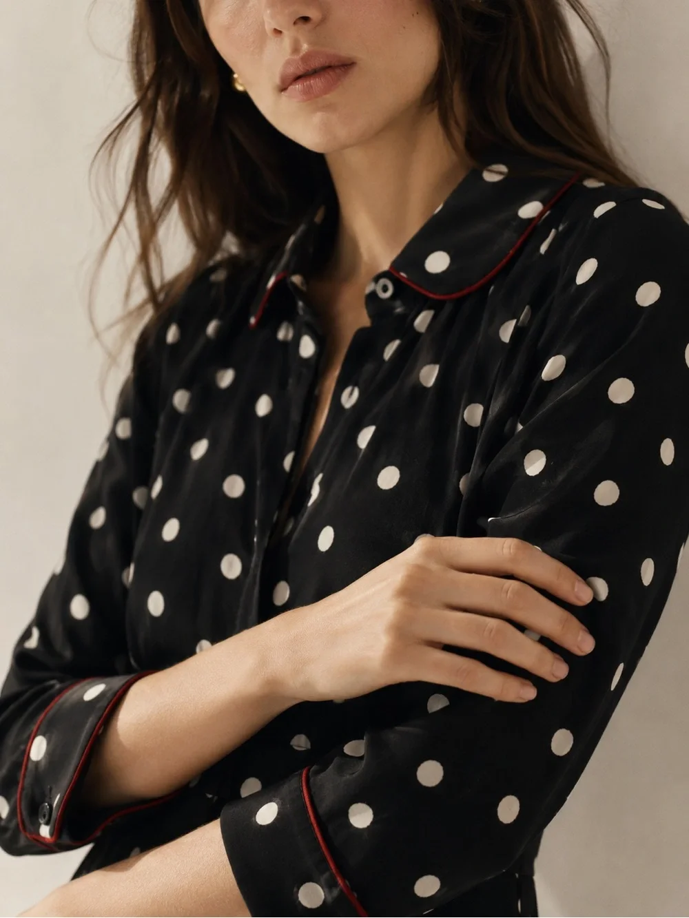 ZARA Woman Premium Collection Polka Dot Maxi Dress Black White Red Trim Size S - Picture 2 of 13